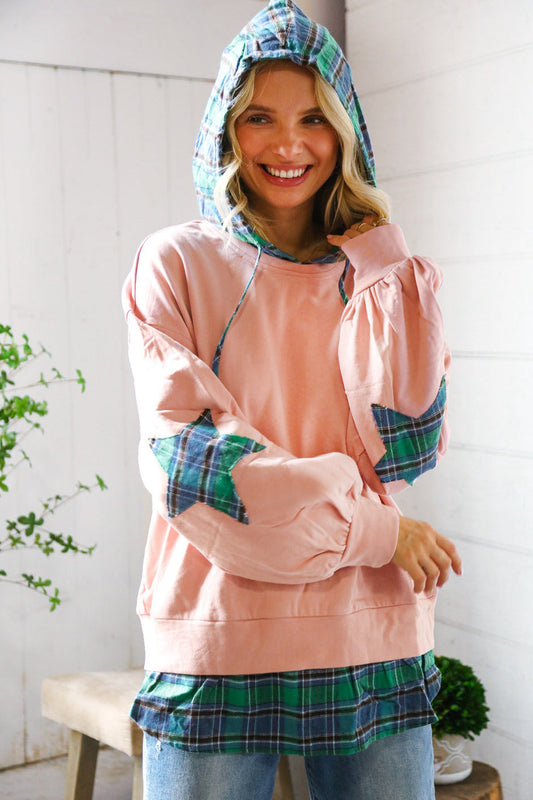 One Starry Night Flannel Hoodie with Elbow Detail-Modish Lily, Tecumseh Michigan