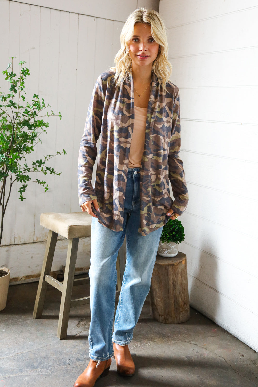 Stand Out Camo Cozy Open Cardigan-Modish Lily, Tecumseh Michigan