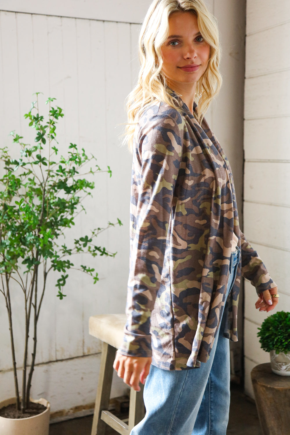 Stand Out Camo Cozy Open Cardigan-Modish Lily, Tecumseh Michigan
