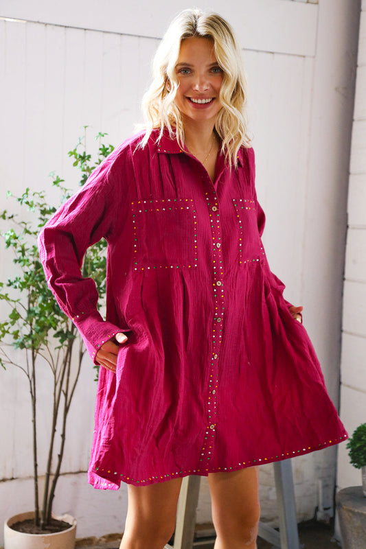 That Cowgirl Flare Cotton Rhinestone Shirt Dress-Modish Lily, Tecumseh Michigan