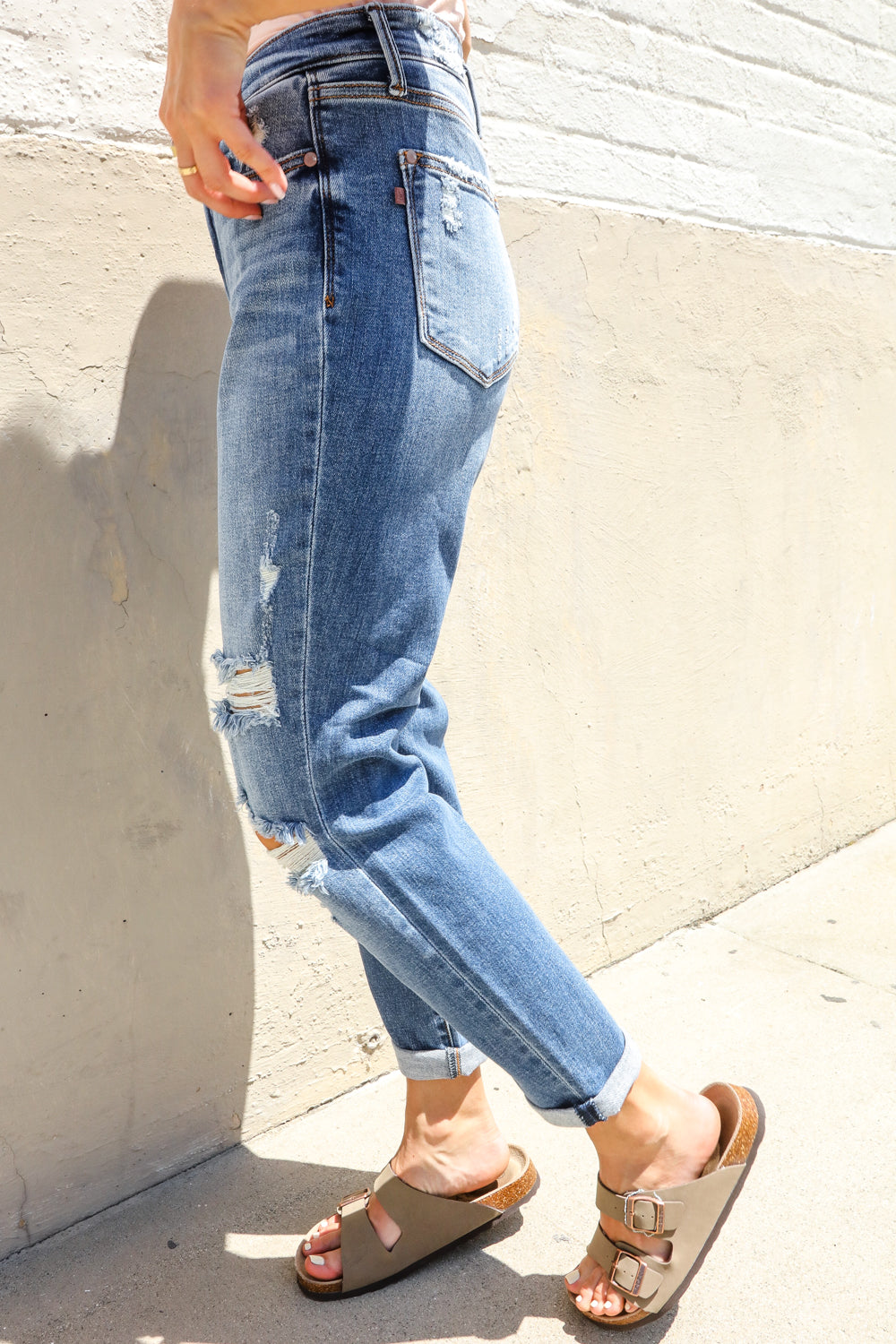 Judy Blue High-Rise Boyfriend Cuffed Hem Distressed Jeans-Modish Lily, Tecumseh Michigan