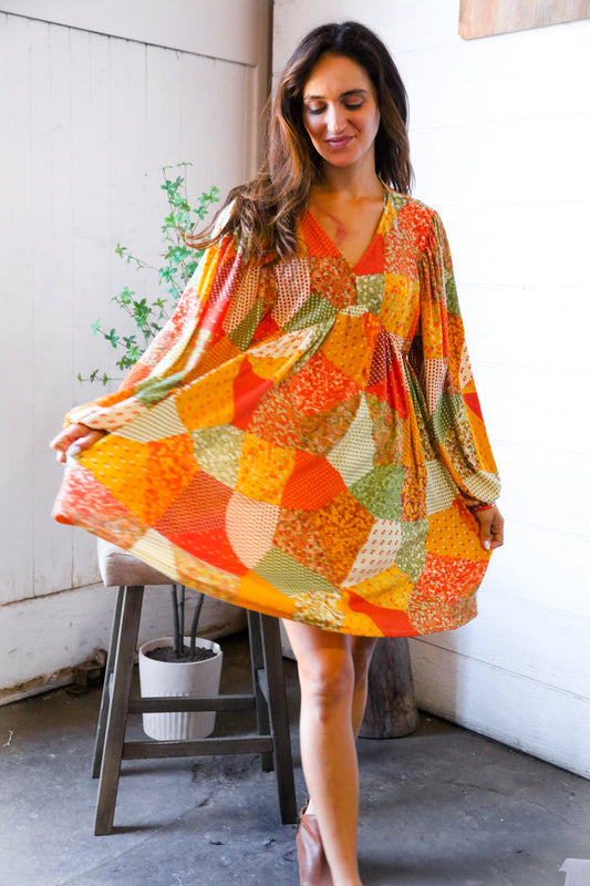 Harvest Patchwork Dreams Thermal Babydoll Bubble Dress-Modish Lily, Tecumseh Michigan
