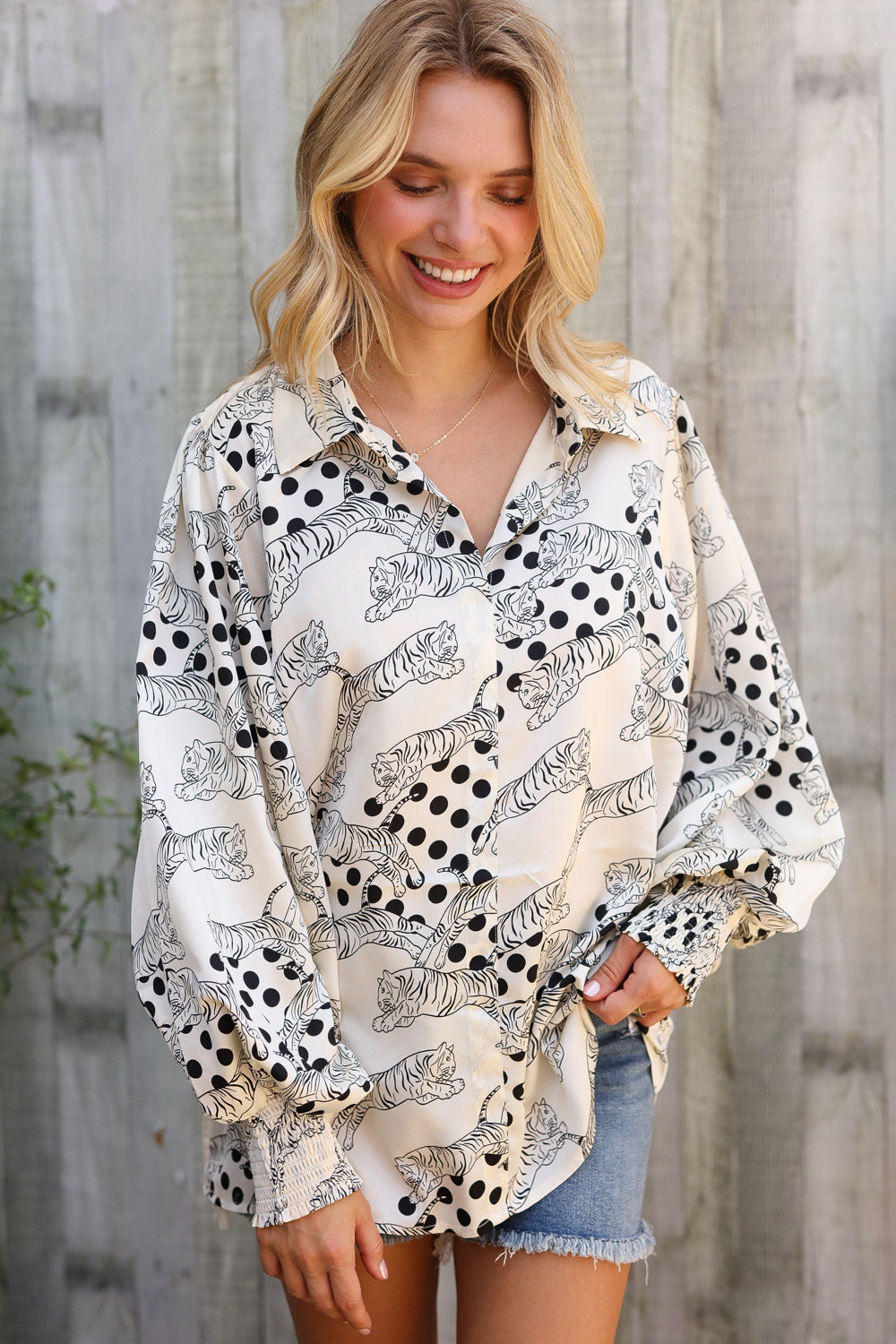 Dazzle in Ivory Satin Button-Down Collared Long Sleeve Bouse-Modish Lily, Tecumseh Michigan