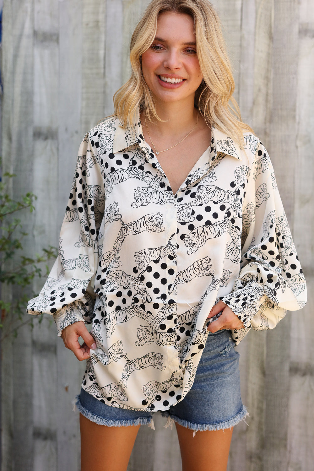 Dazzle in Ivory Satin Button-Down Collared Long Sleeve Bouse-Modish Lily, Tecumseh Michigan