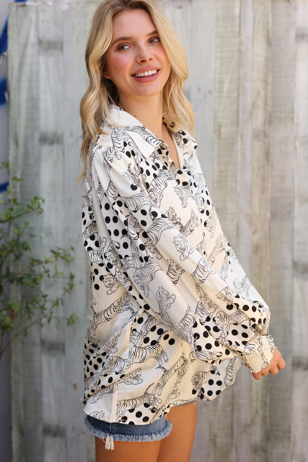 Dazzle in Ivory Satin Button-Down Collared Long Sleeve Bouse-Modish Lily, Tecumseh Michigan