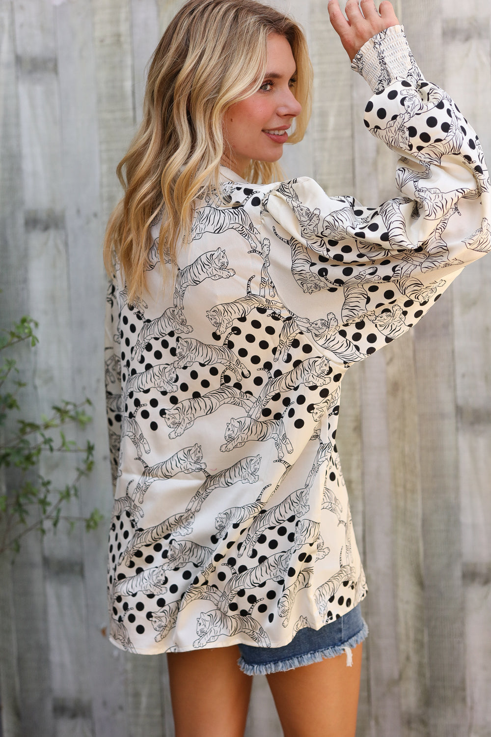 Dazzle in Ivory Satin Button-Down Collared Long Sleeve Bouse-Modish Lily, Tecumseh Michigan