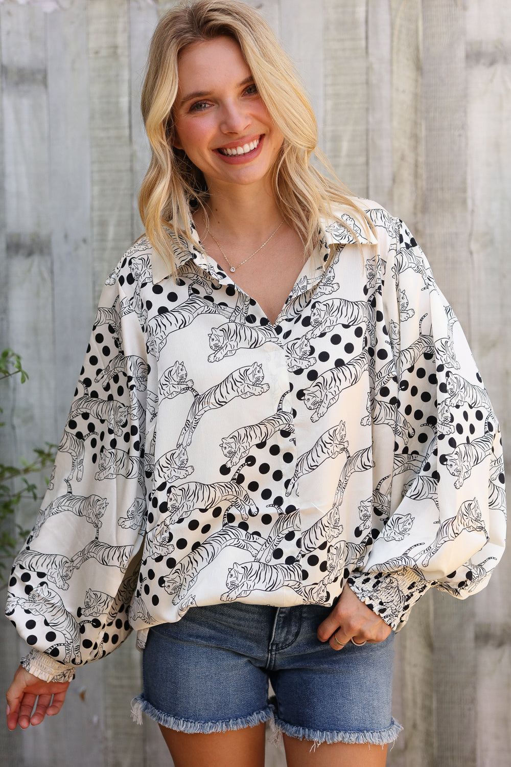 Dazzle in Ivory Satin Button-Down Collared Long Sleeve Bouse-Modish Lily, Tecumseh Michigan