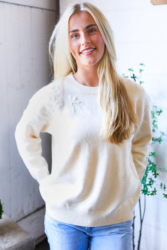 Mellow Musings Taupe Embroidered Sweater-Modish Lily, Tecumseh Michigan