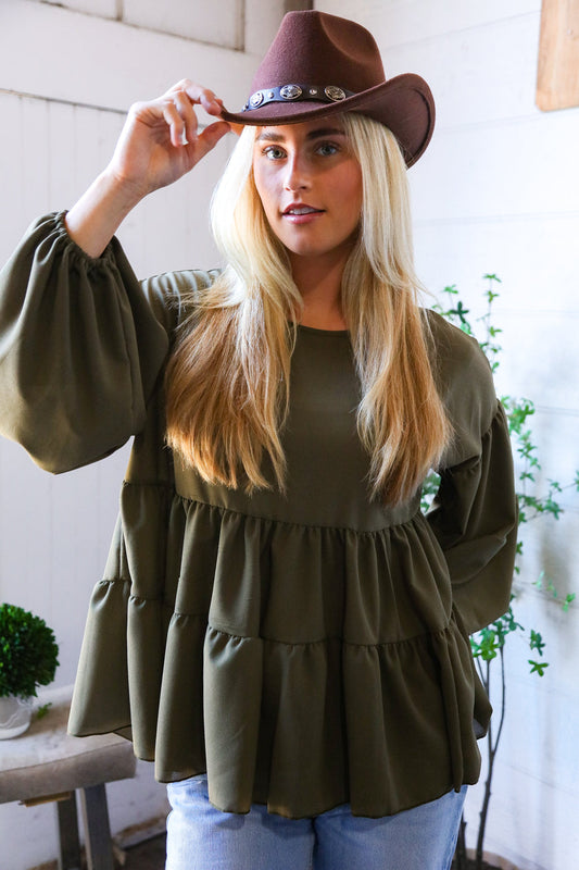Take Me Home Olive Babydoll Oversized Blouse-Modish Lily, Tecumseh Michigan