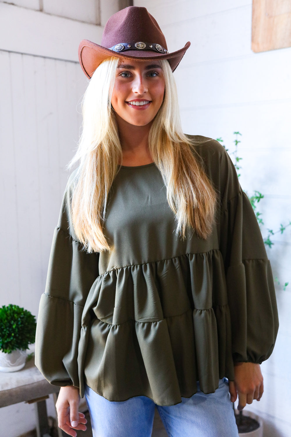 Take Me Home Olive Babydoll Oversized Blouse-Modish Lily, Tecumseh Michigan