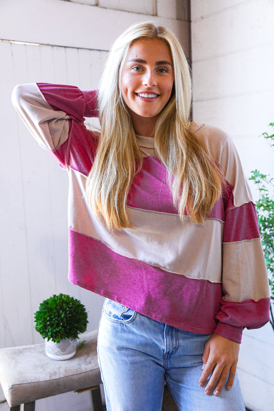 At the Block Party Magenta Loose Fit Pullover-Modish Lily, Tecumseh Michigan