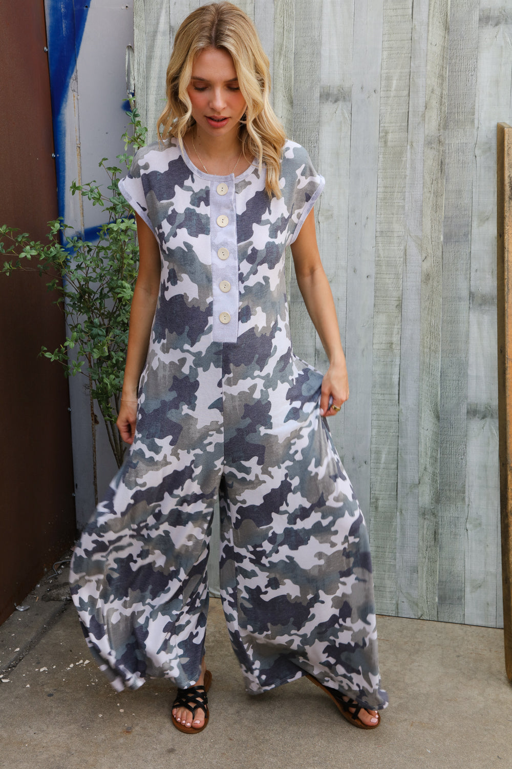 Spread Joy Loose Fit Camouflage French Terry Jumpsuit with Side Pockets-Modish Lily, Tecumseh Michigan