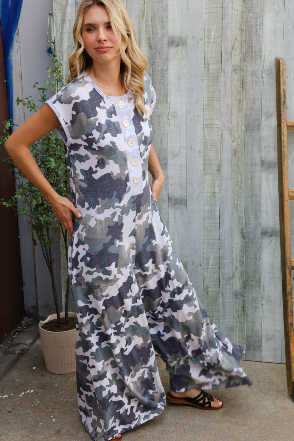 Spread Joy Loose Fit Camouflage French Terry Jumpsuit with Side Pockets-Modish Lily, Tecumseh Michigan
