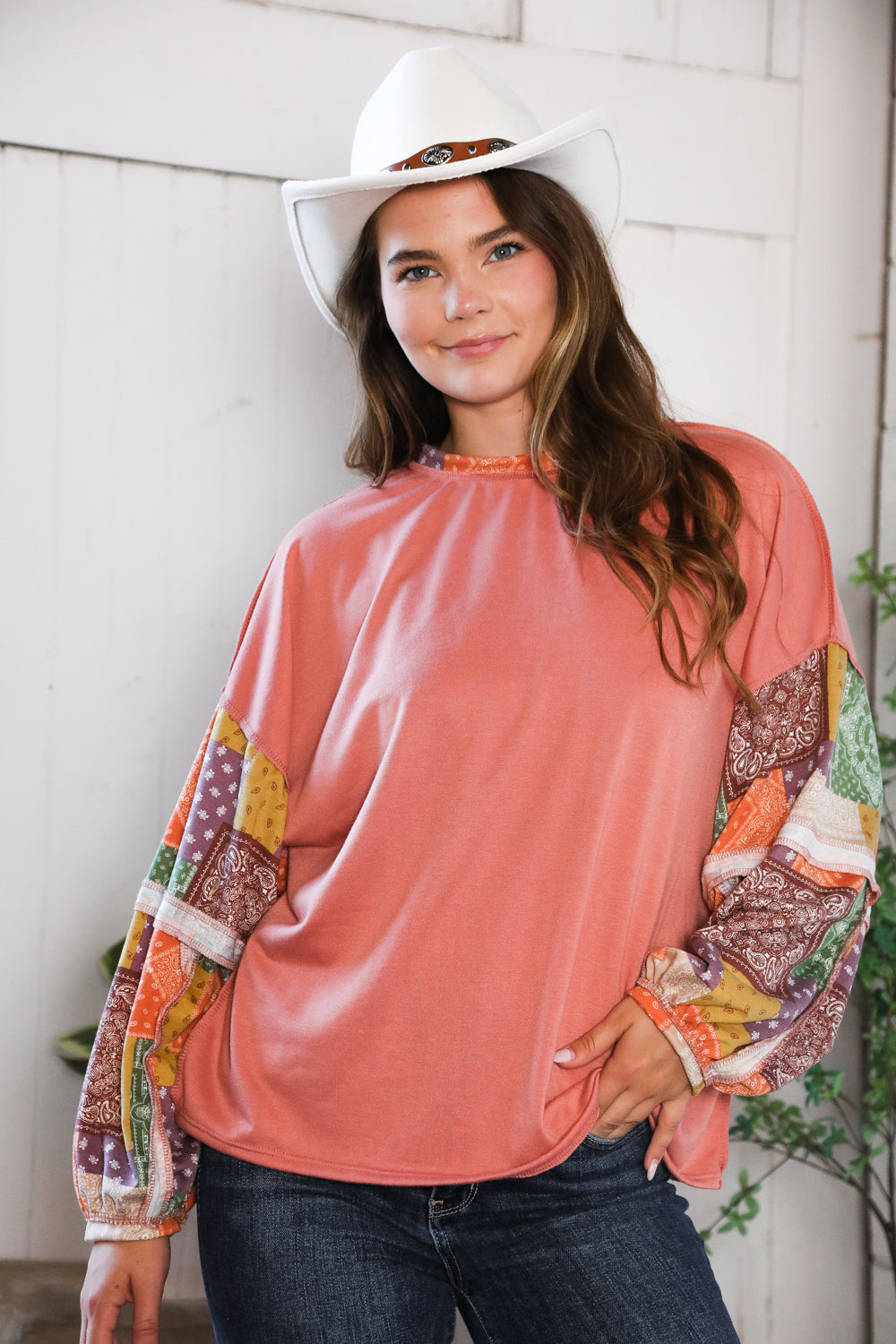 Wanderlust Patchwork Long Sleeve Top-Modish Lily, Tecumseh Michigan