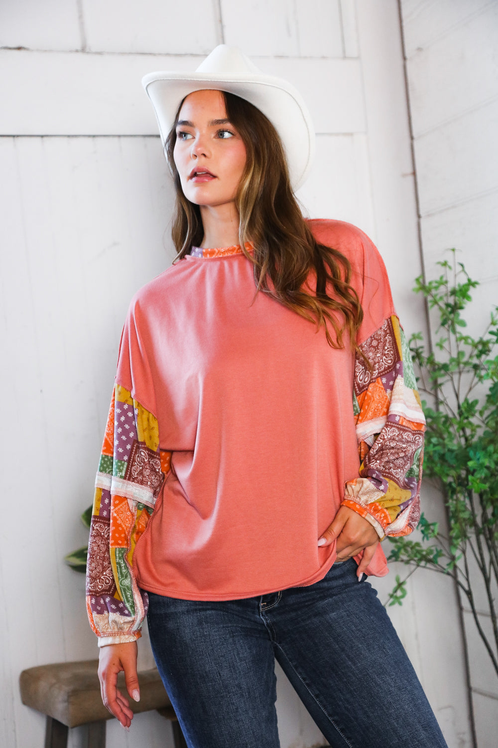 Wanderlust Patchwork Long Sleeve Top-Modish Lily, Tecumseh Michigan