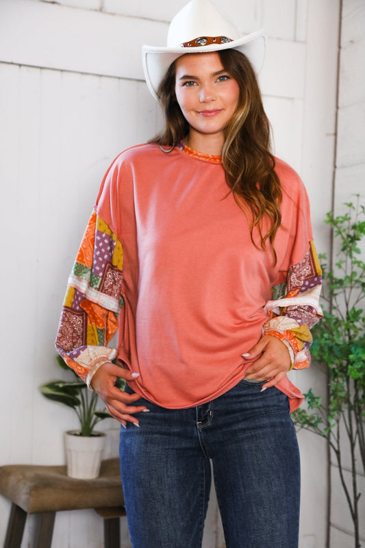 Wanderlust Patchwork Long Sleeve Top-Modish Lily, Tecumseh Michigan