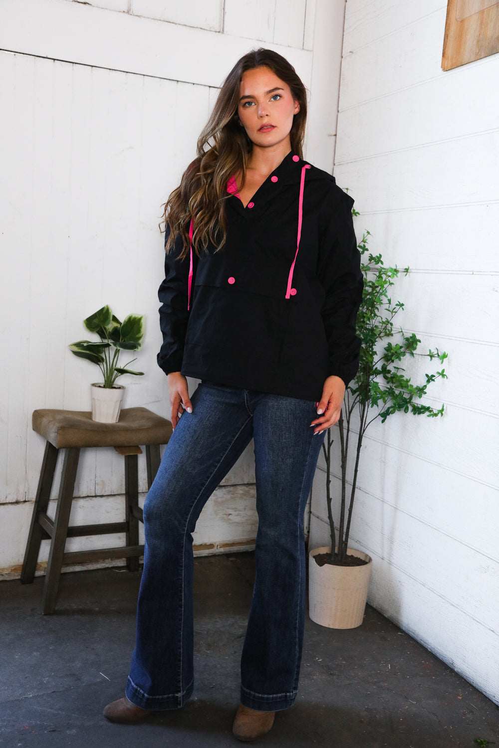 Glow Up Pink and Black Hooded Jacket-Modish Lily, Tecumseh Michigan