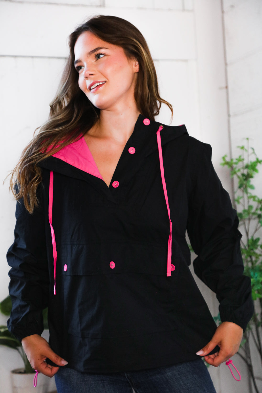 Glow Up Pink and Black Hooded Jacket-Modish Lily, Tecumseh Michigan