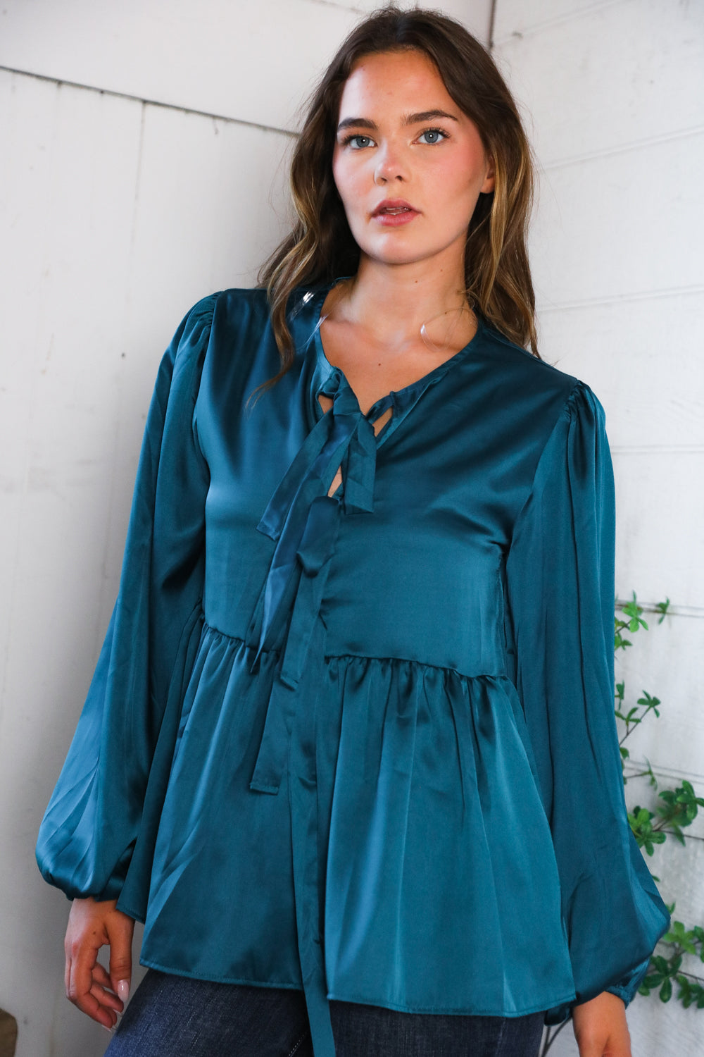 Tied Up in Style Teal Ribbon Blouse-Modish Lily, Tecumseh Michigan
