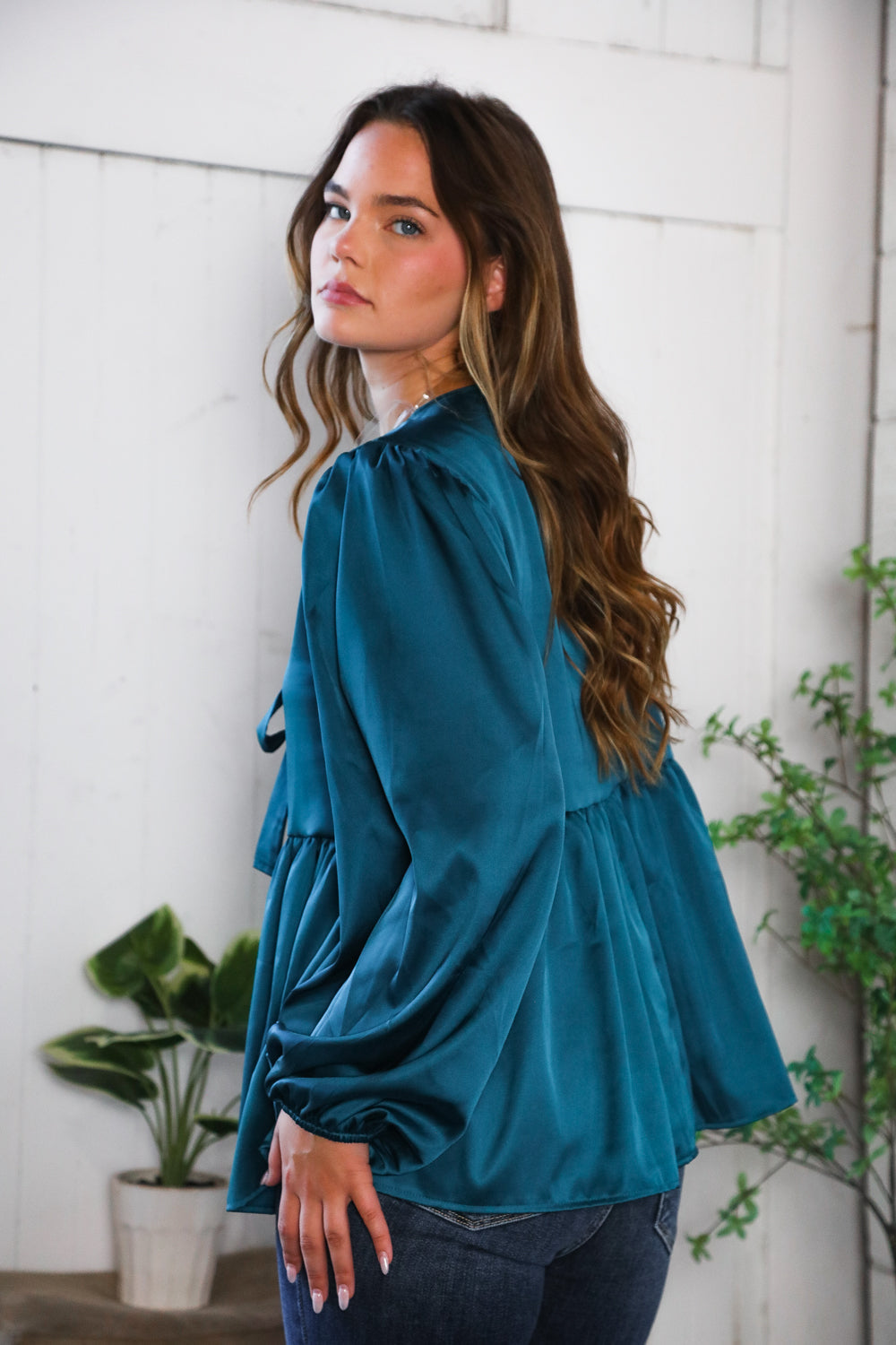 Tied Up in Style Teal Ribbon Blouse-Modish Lily, Tecumseh Michigan