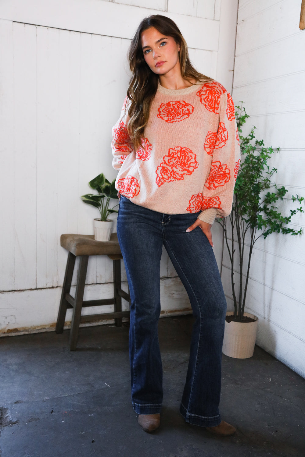 One Wild Rose Coral Cozy Sweater-Modish Lily, Tecumseh Michigan