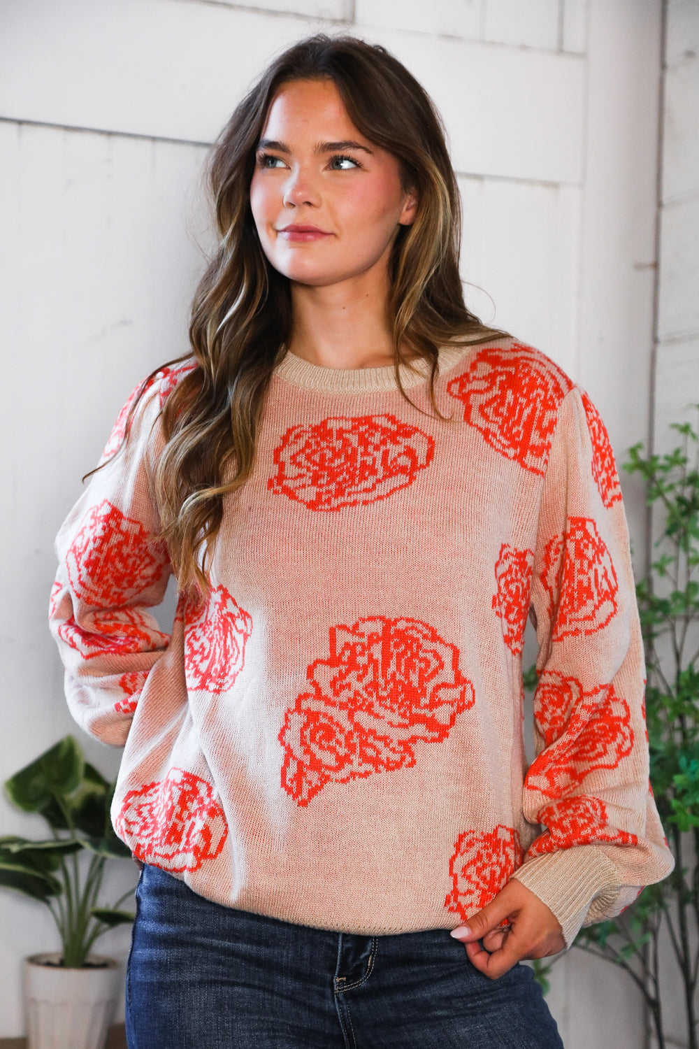 One Wild Rose Coral Cozy Sweater-Modish Lily, Tecumseh Michigan