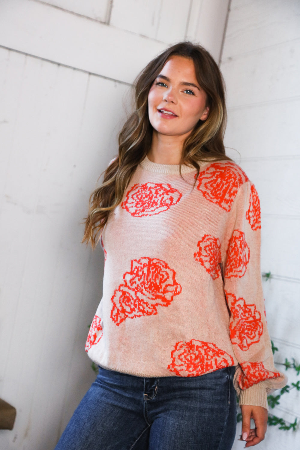 One Wild Rose Coral Cozy Sweater-Modish Lily, Tecumseh Michigan