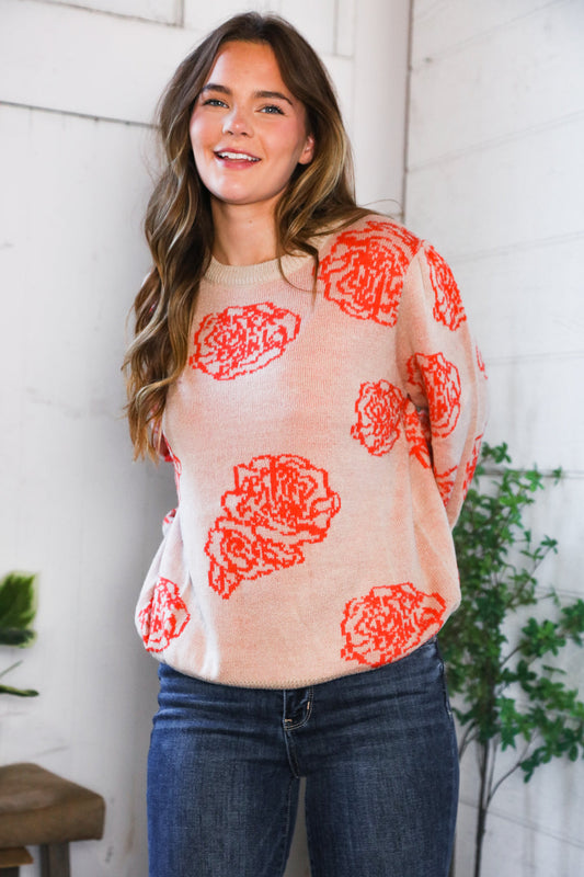 One Wild Rose Coral Cozy Sweater-Modish Lily, Tecumseh Michigan