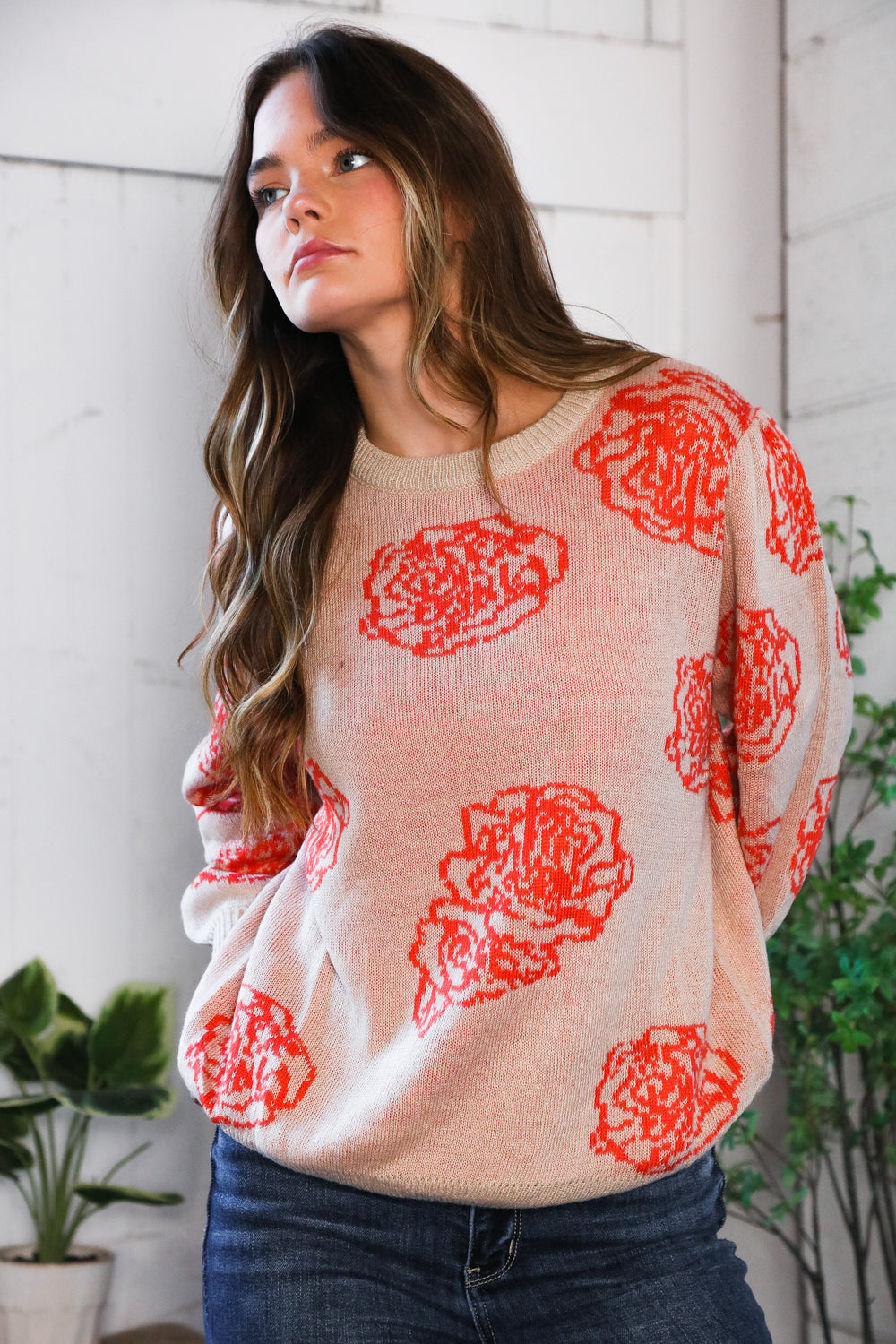 One Wild Rose Coral Cozy Sweater-Modish Lily, Tecumseh Michigan