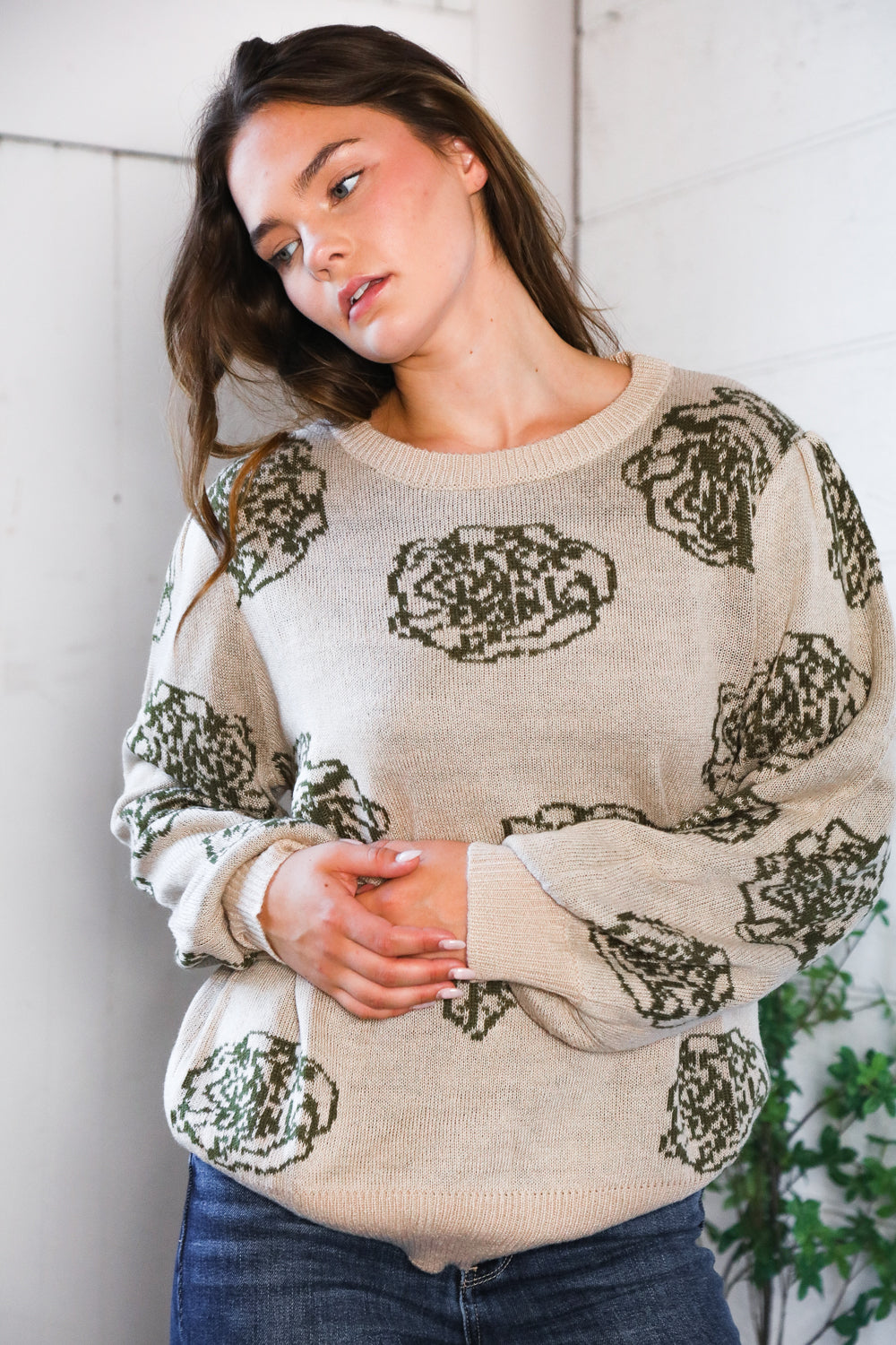 One Wild Rose Olive Cozy Sweater-Modish Lily, Tecumseh Michigan