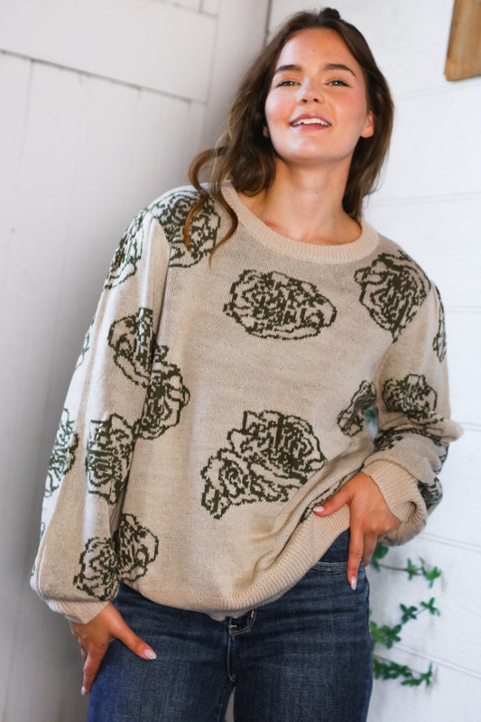 One Wild Rose Olive Cozy Sweater-Modish Lily, Tecumseh Michigan
