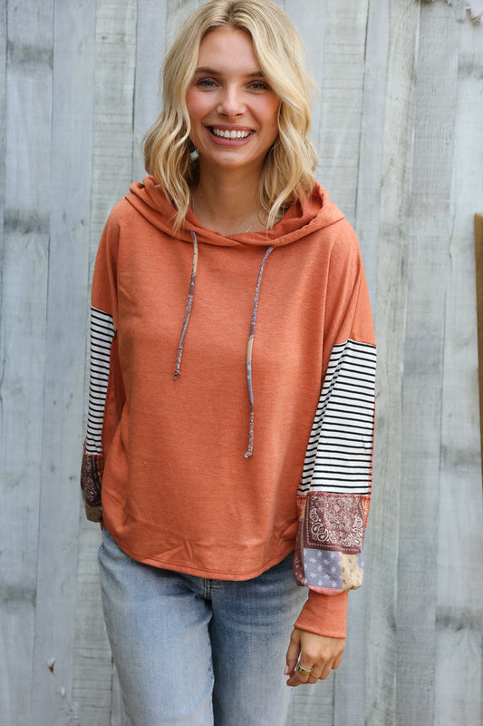 Patch Me Later Rust French Terry High Low Hoodie-Modish Lily, Tecumseh Michigan
