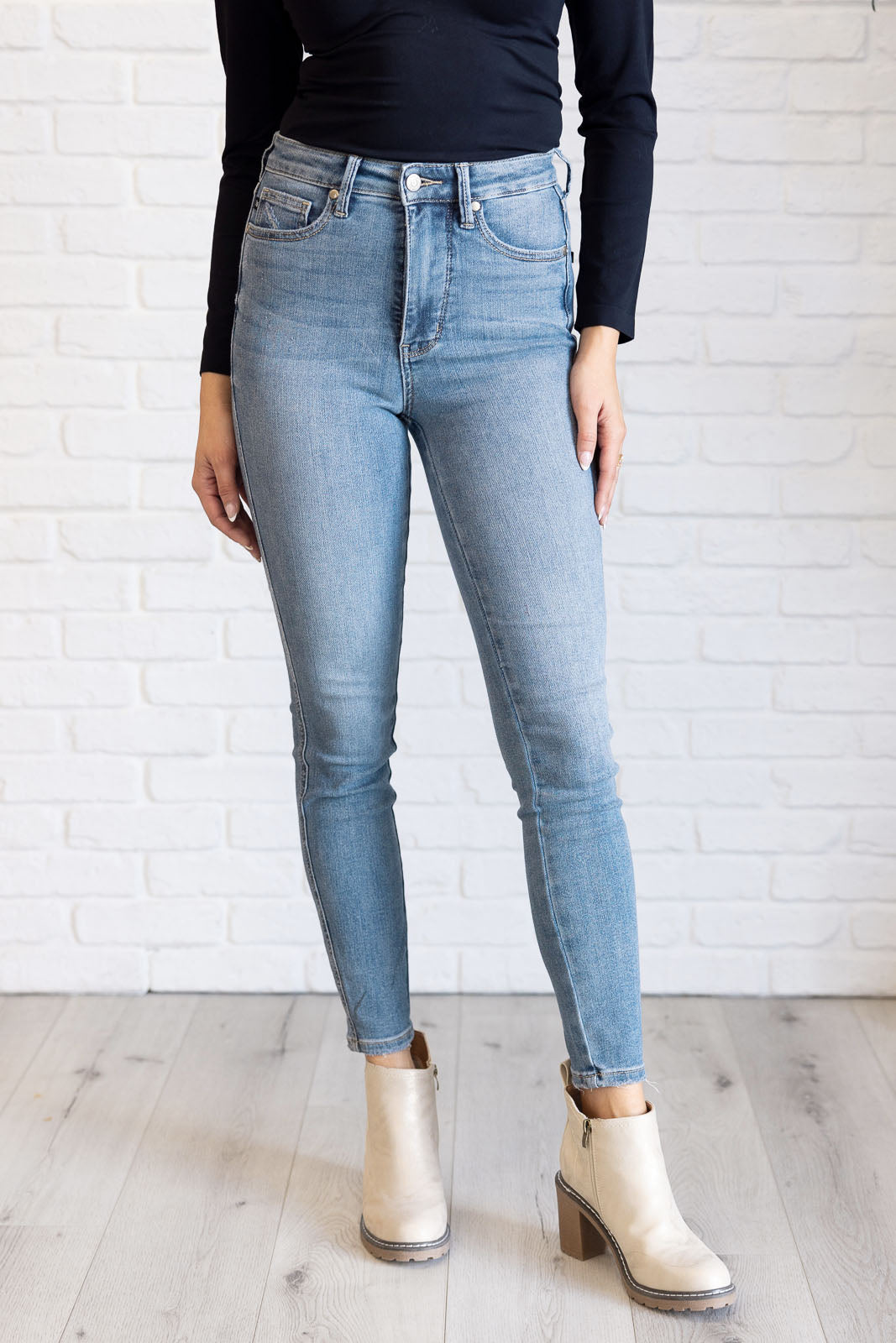 Justine High Rise Control Top Contrast Wash Skinny Jeans-Womens-Modish Lily, Tecumseh Michigan