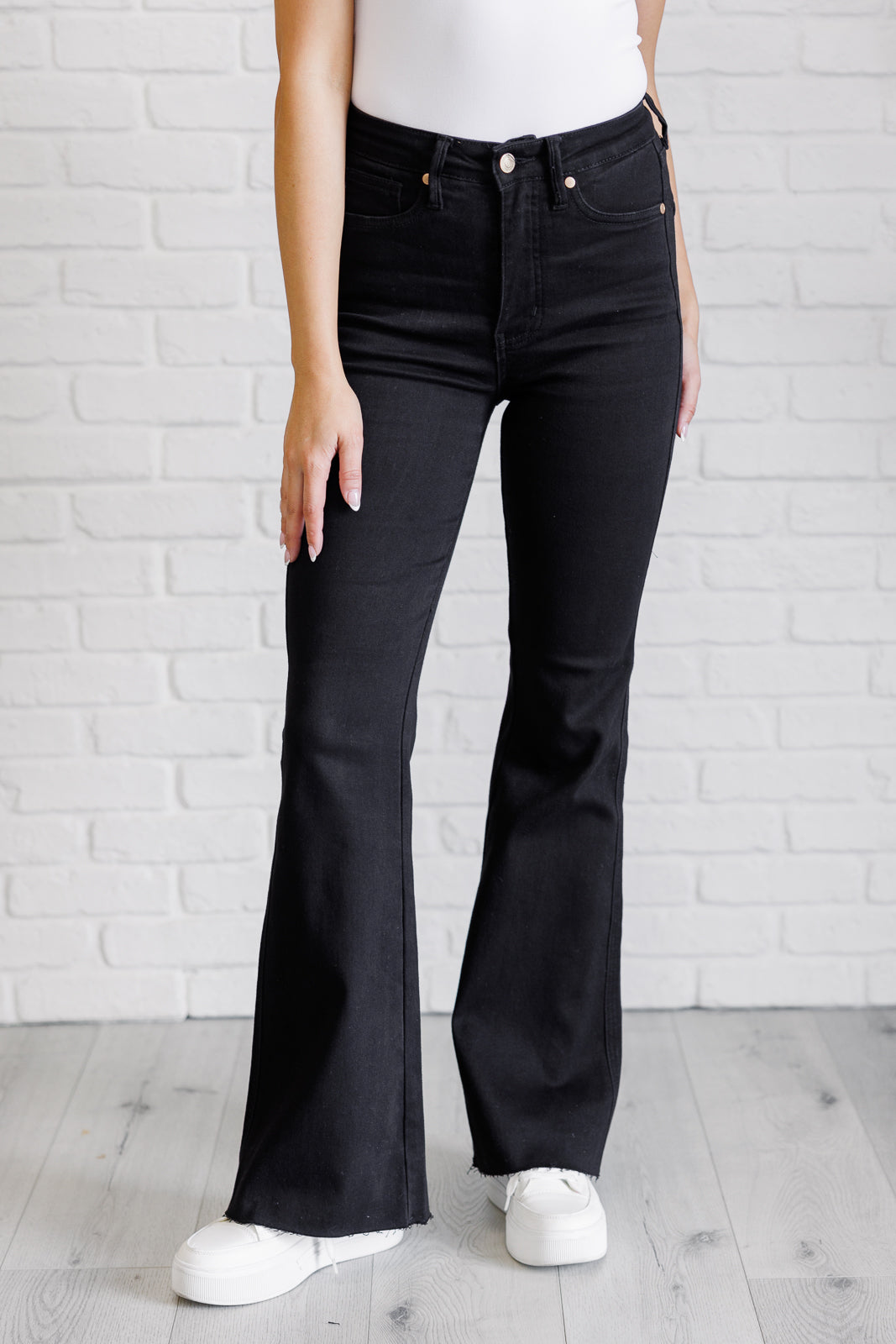 Etta High Rise Control Top Flare Jeans in Black-Denim-Modish Lily, Tecumseh Michigan