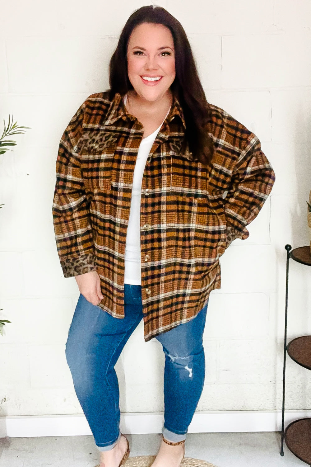 Put Together Rust Plaid & Animal Print Button Down Jacket-Modish Lily, Tecumseh Michigan