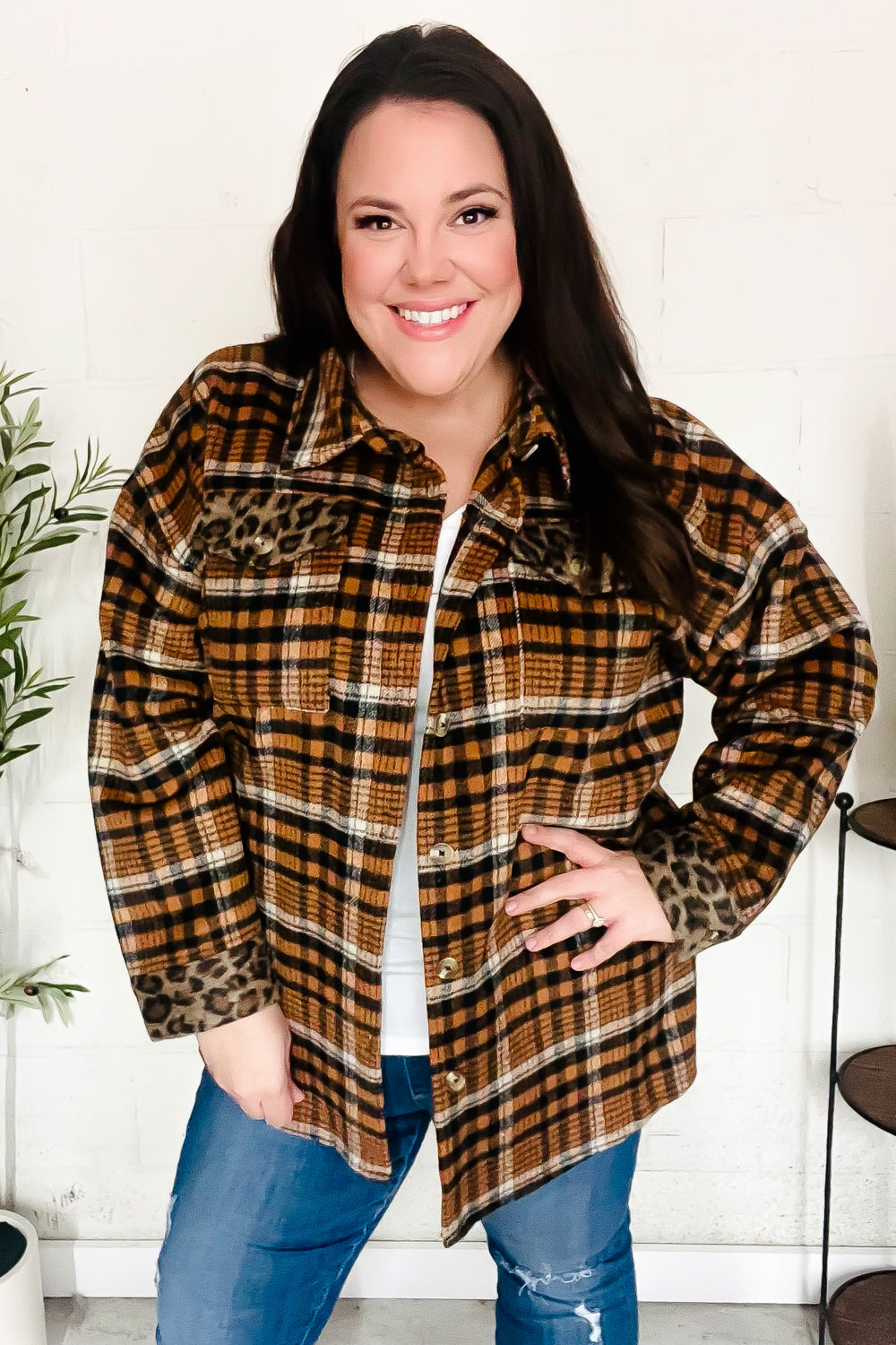 Put Together Rust Plaid & Animal Print Button Down Jacket-Modish Lily, Tecumseh Michigan