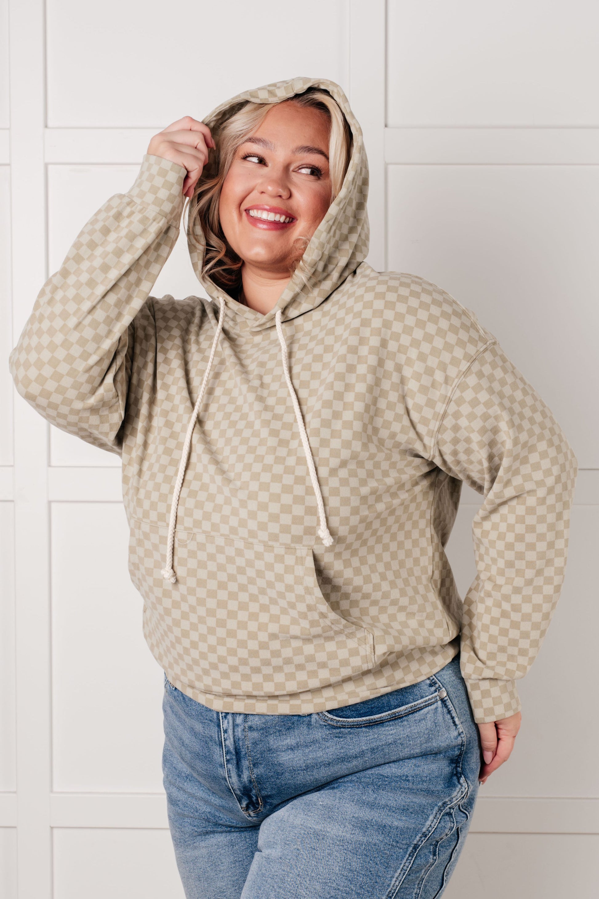 Ask Me Out Checkered Hoodie in Sage-Tops-Modish Lily, Tecumseh Michigan