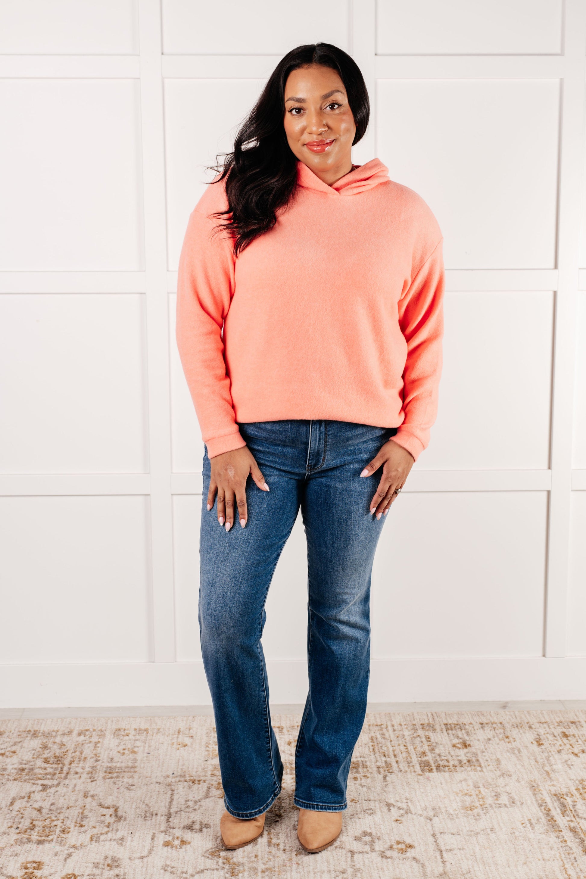 Basically My Favorite Hooded Pullover in Coral-Tops-Modish Lily, Tecumseh Michigan