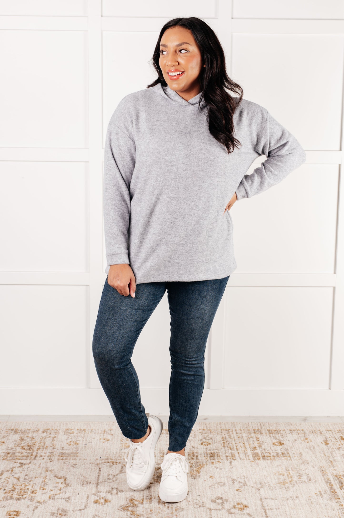 Basically My Favorite Hooded Pullover in Heather Grey-Tops-Modish Lily, Tecumseh Michigan