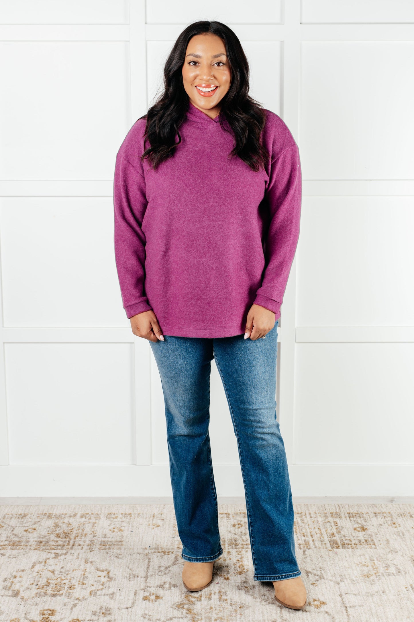 Basically My Favorite Hooded Pullover in Light Plum-Tops-Modish Lily, Tecumseh Michigan