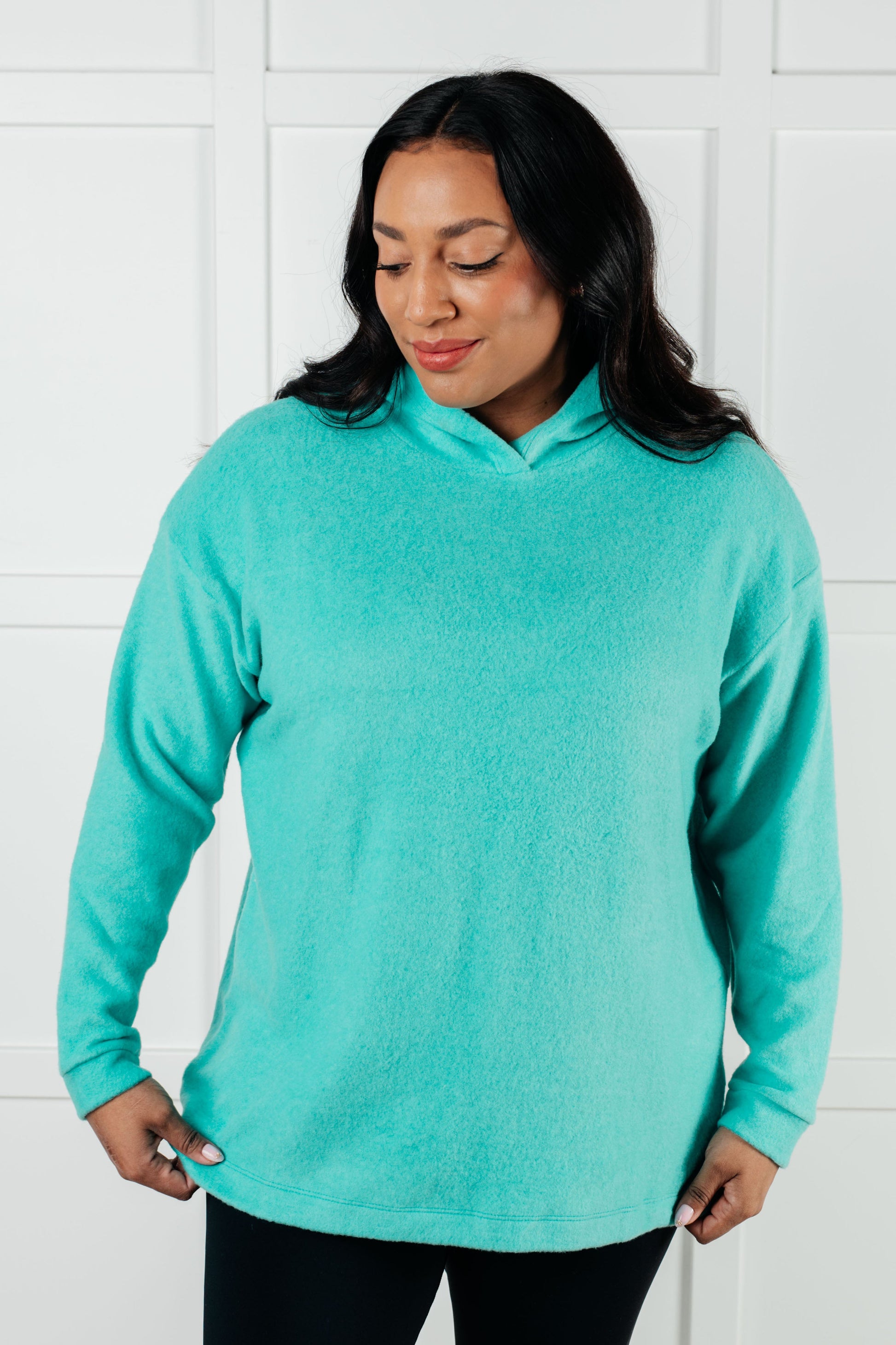 Basically My Favorite Hooded Pullover in Turquoise-Tops-Modish Lily, Tecumseh Michigan