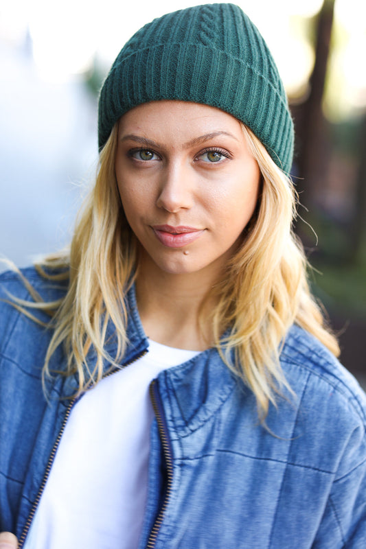 Let's Go Emerald Green Cable Knit Beanie-Modish Lily, Tecumseh Michigan