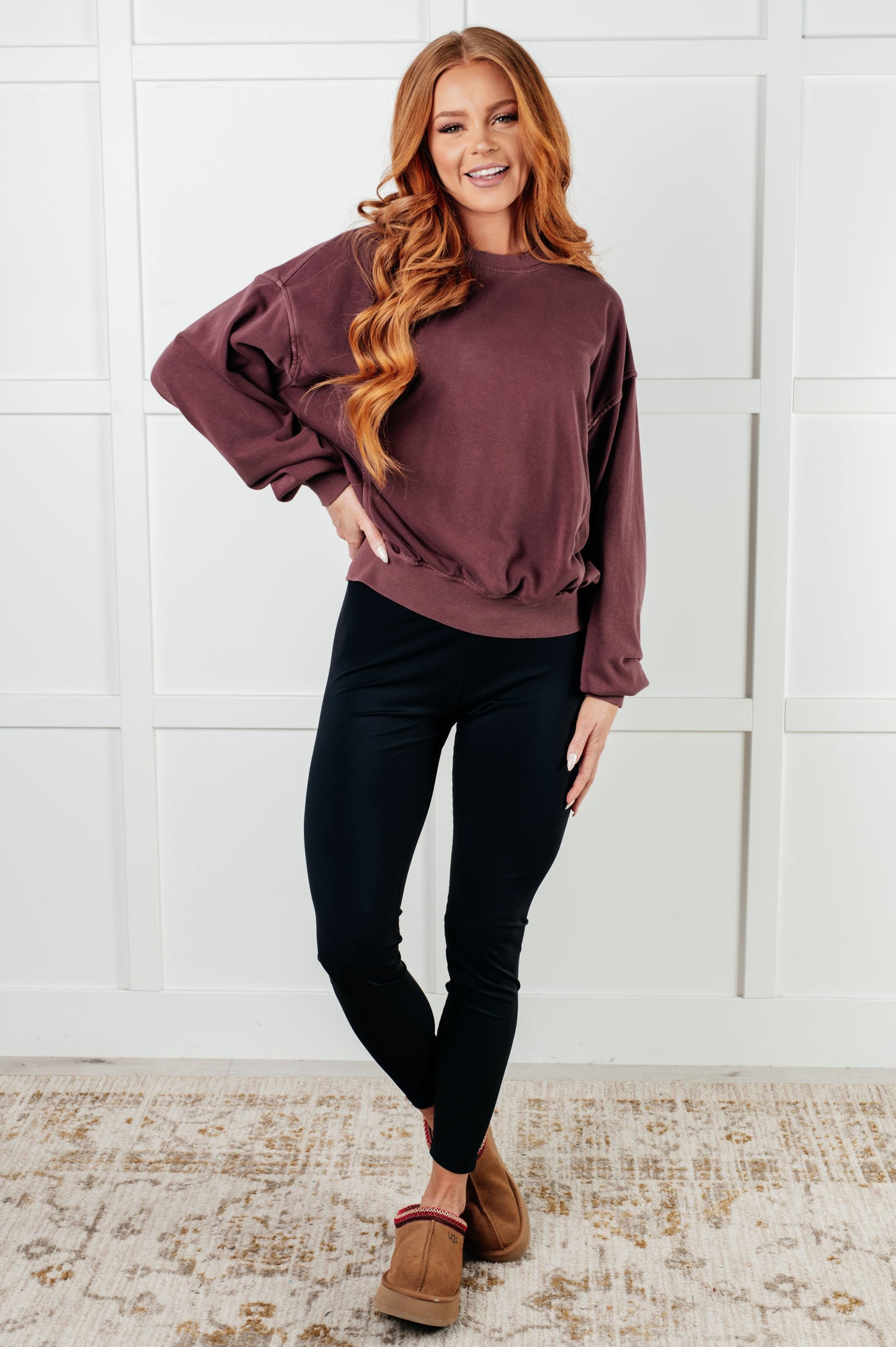 Beyond the Basics Pullover in Eggplant-Tops-Modish Lily, Tecumseh Michigan