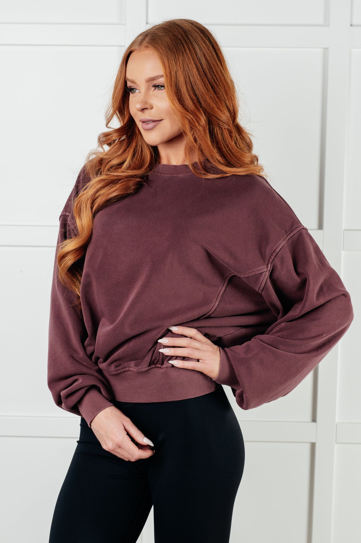 Beyond the Basics Pullover in Eggplant-Tops-Modish Lily, Tecumseh Michigan