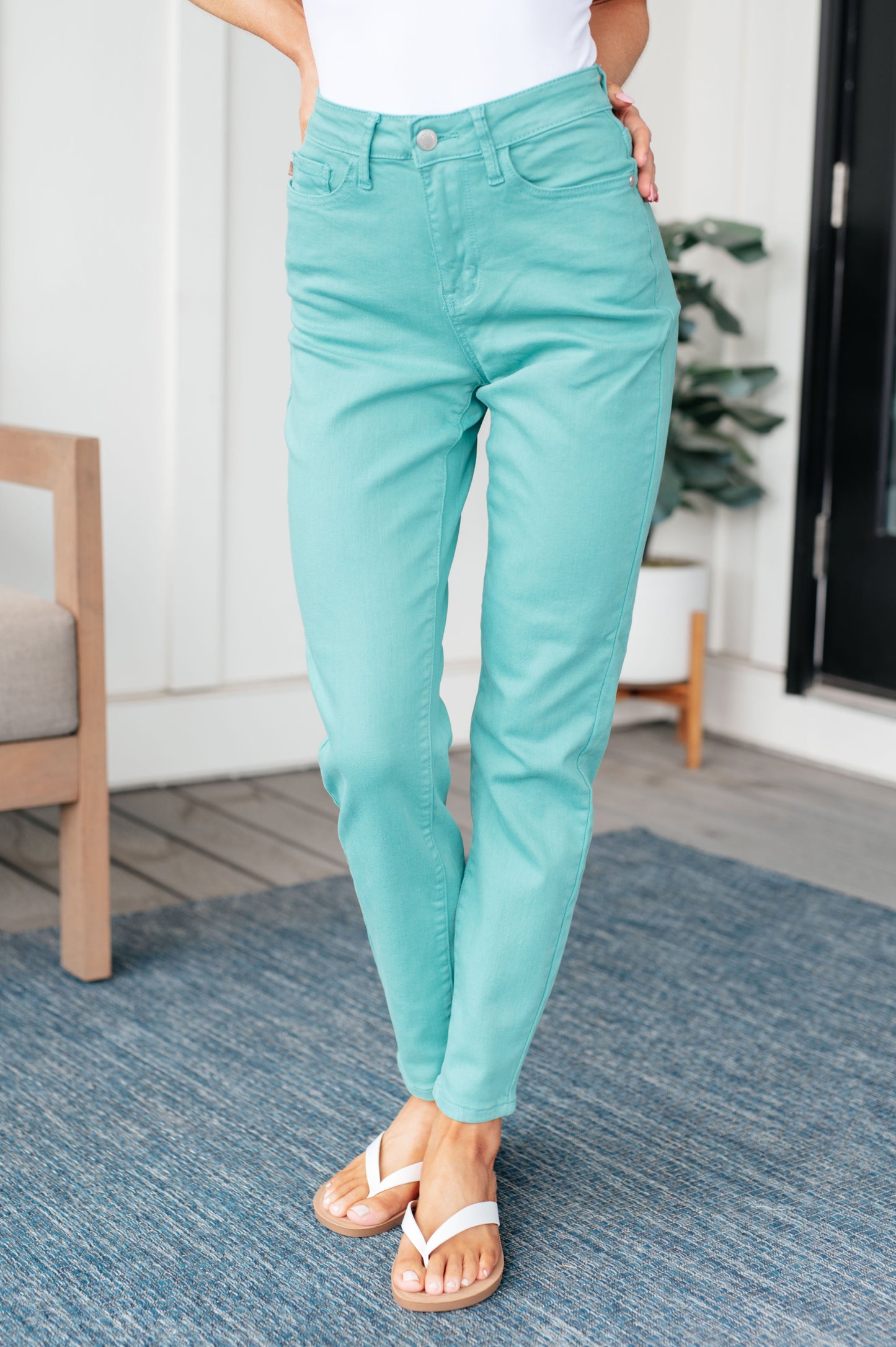 Bridgette High Rise Garment Dyed Slim Jeans in Aquamarine-Womens-Modish Lily, Tecumseh Michigan