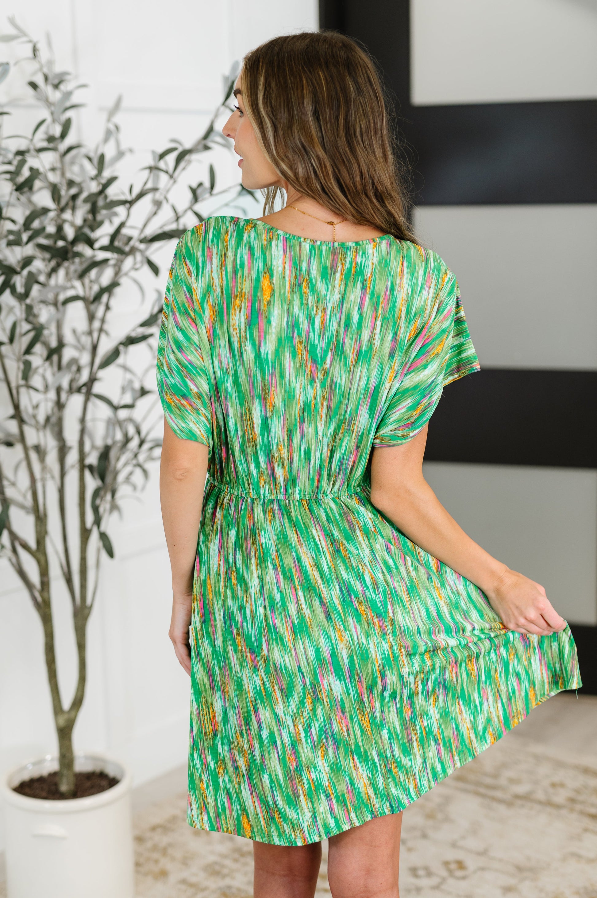 Chic Repeat V-Neck Dress in Multi-Color-Womens-Modish Lily, Tecumseh Michigan