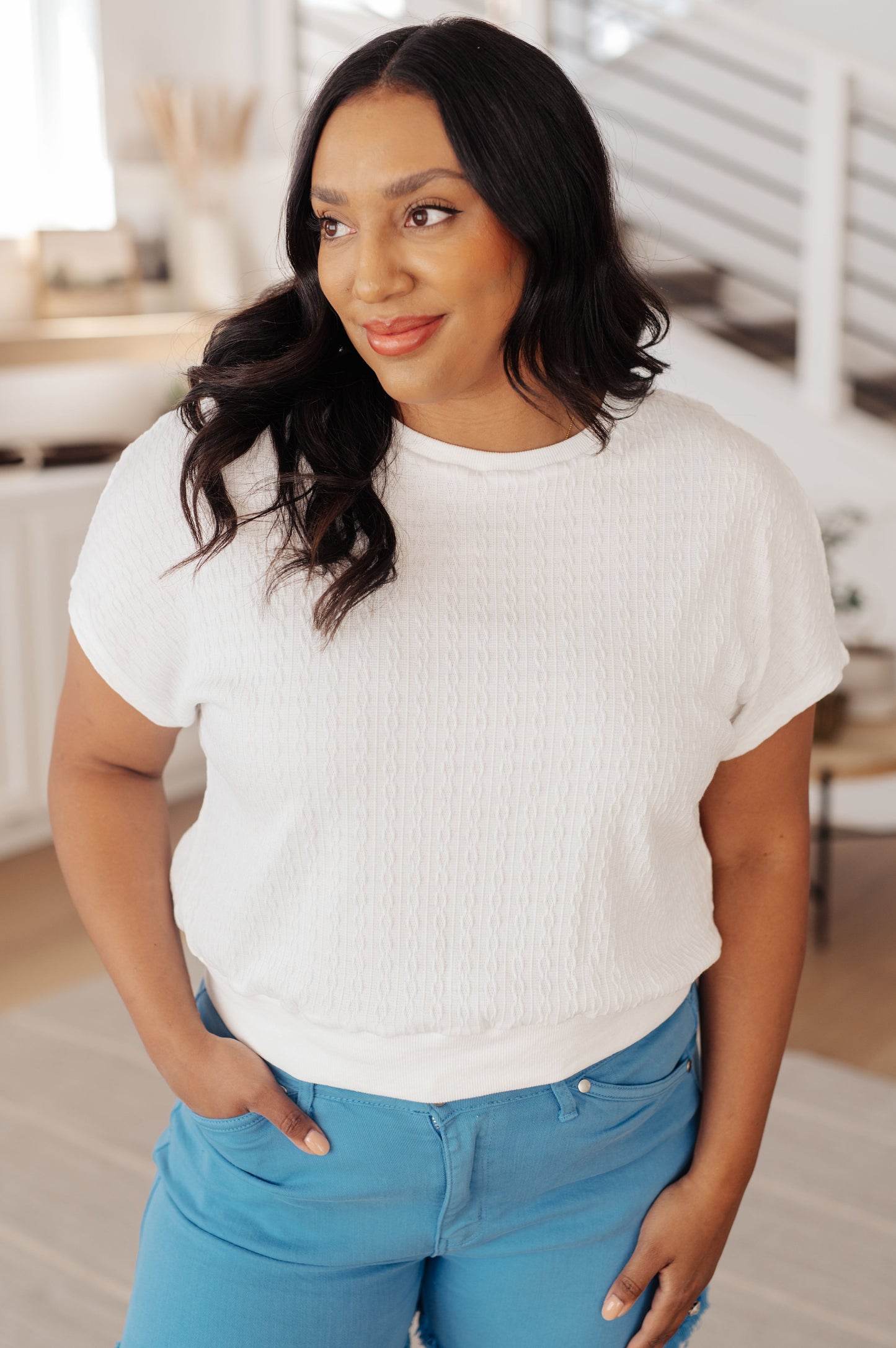 Clearly Classic Short Sleeve Top in White-Tops-Modish Lily, Tecumseh Michigan