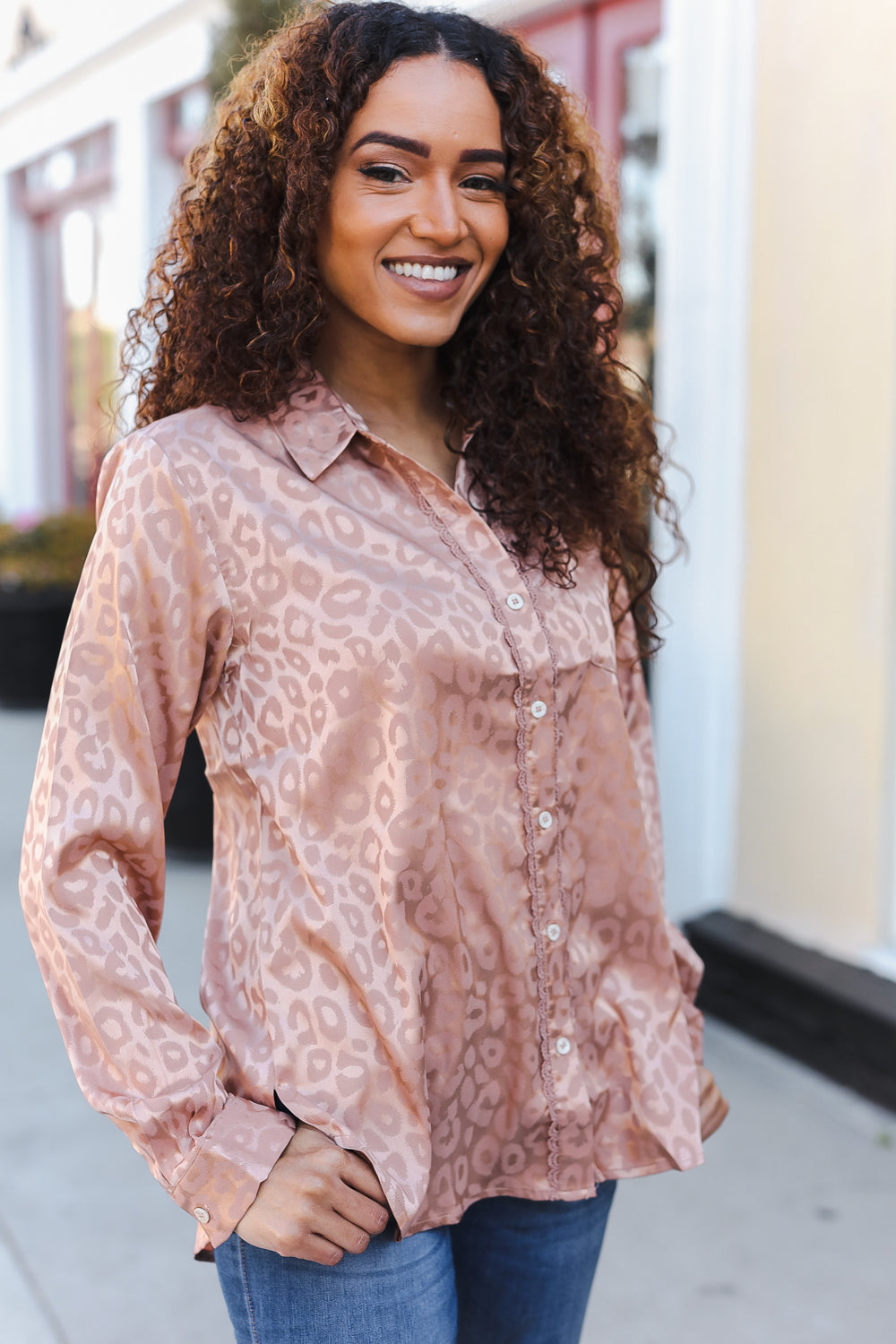 Diva Dreams Neude Animal Print Button Down Lace Shirt Top-Modish Lily, Tecumseh Michigan