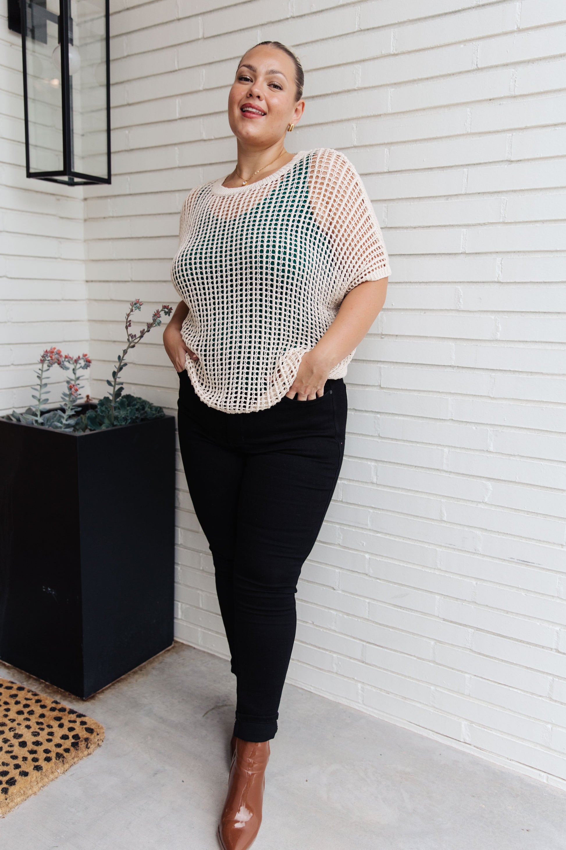 Coastal Dreams Fishnet Top in Cream-Tops-Modish Lily, Tecumseh Michigan