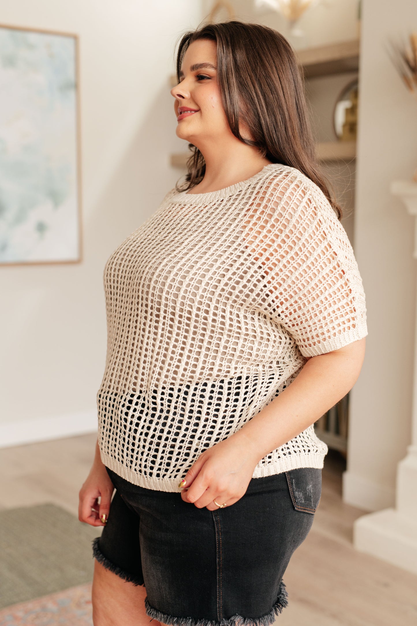 Coastal Dreams Fishnet Top in Cream-Tops-Modish Lily, Tecumseh Michigan